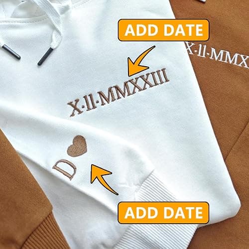 Omukaeim Customized Embroidered Roman Numeral Hoodies Specifically Designed For Couples, Personalized Creative Gifts For Boyfriends And Girlfriends,Matching Hoodies For Couples. Multicolor thumbnail 5