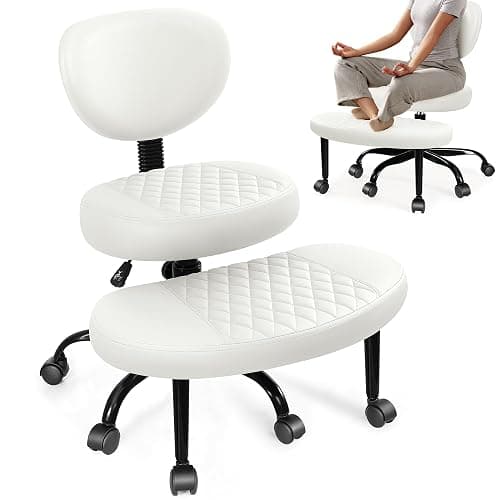 AtHope Ergonomic Cross Legged Office Chair with Wheels - Adjustable Height for Meditation, ADHD Desk & Yoga - Wide Criss Cross Design with Lumbar Support, Kneeling Chair - White thumbnail 8