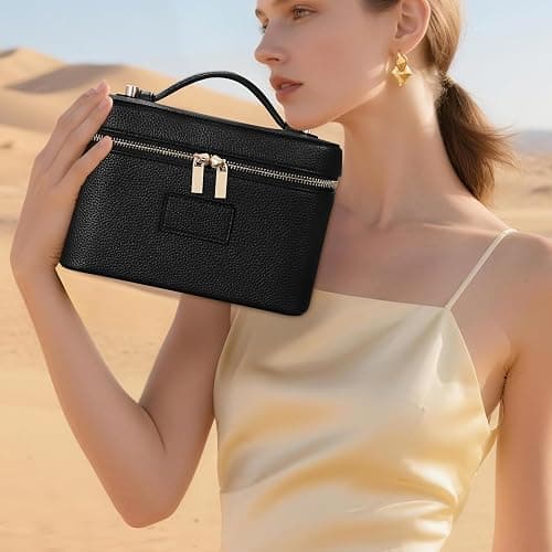 HiTotes Makeup Bag Vanity Case for Women Leather Cosmetic Bag Travel Toiletry Bags Portable Makeup Organizer Case thumbnail 2