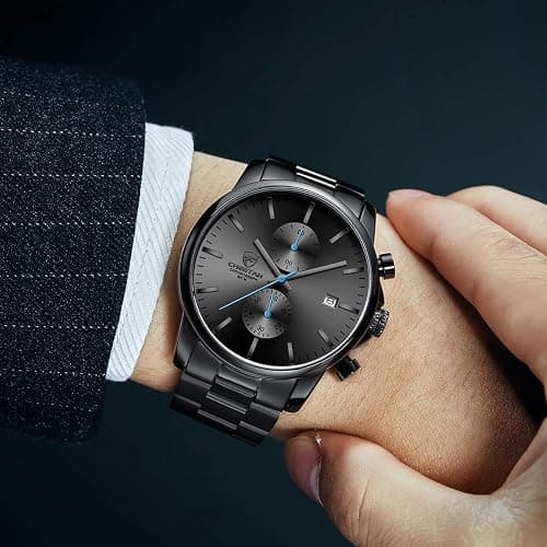 GOLDEN HOUR Fashion Business Mens Watches with Stainless Steel Waterproof Chronograph Quartz Watch for Men, Auto Date thumbnail 6