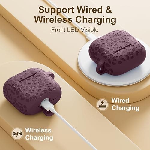DGege Leopard Engraved AirPods 4 Case Cover 2024, Soft Silicone Protective Case for Women, Cute AirPod Case Accessories with Keychain (Smoke Violet) thumbnail 2