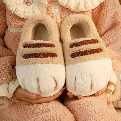 Cat Paw Slippers for Women Fuzzy Plush Indoor House Shoes Cute Animal Claw Design Soft Warm Cozy Non Slip Memory Foam Comfy Footwear for Girls Teens Adults Winter Gift Idea thumbnail 5