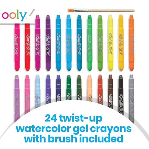 Ooly Smooth Stix Gel Crayons for Kids and Adults with Paint Brush - Set of 24 Watercolor Rainbow Crayons for Glass and Paper with Case, Twist-Up Gel Crayon Set, Kids Stocking Stuffers thumbnail 2