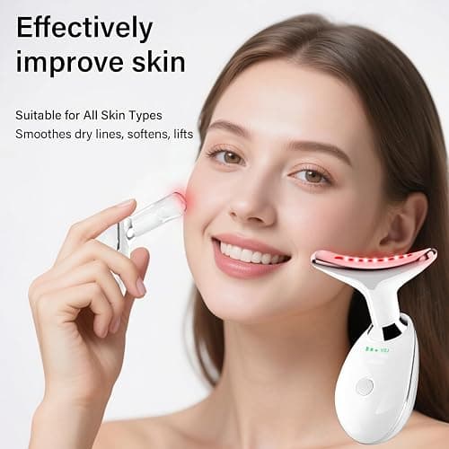 Red Light Therapy for Face, 7 Color LED Facial Light Therapy Wand for Skin Care at Home Blue Light Therapy Face Massager Tool for Neck (White) thumbnail 3
