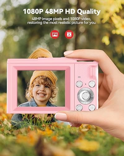 Digital Camera for Kids: Pink Camera for Teens - Christmas Birthday Gifts for Girls 8-10 - 16X Zoom Shoot Cam for Ages 8-13 - Compact Camera for 6 7 8 9 10 Years Old- Toys for Kid Children Toddler thumbnail 2