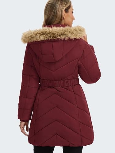 Funlingo Women's Winter Puffer Coat with Removable Hood Double Zipper Thickened Long Parka Jacket with Elastic Waistband thumbnail 4