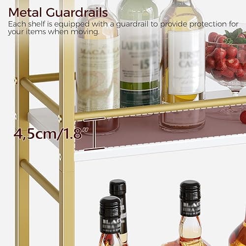 MAHANCRIS Bar Cart for The Home, 3-Tier Drink Cart on Wheels, Home Bar Serving Cart, Mini Bar Cart for Small Space, Rolling Kitchen Carts for Bar, Kitchen, Dining Room, Gold RCJW4001 thumbnail 5
