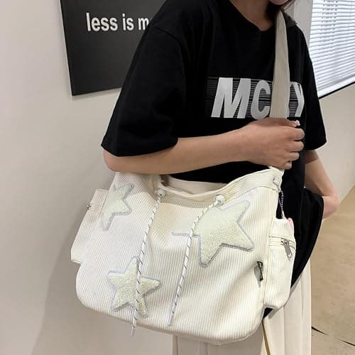 Makukke Y2K Corduroy Shoulder Bag Women, Cute Tote Bag Large Crossbody Bag for Office Work Travel Shopping thumbnail 2
