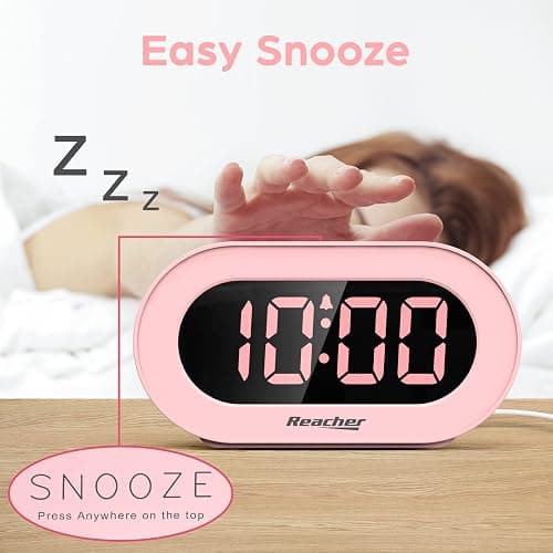 REACHER Pink Girls Alarm Clock for Kids Bedroom, Dimmable LED Digital Display, Outlet Powered, Adjustable Volume, Simple to Use, Snooze, Small Size for Bedside, Desk, Toddler thumbnail 8