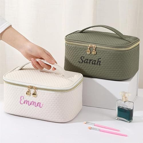 GOPHIE Personalized Embroidery Large Travel Makeup Bag - PU Leather Cosmetic Organizer Case for Women,Waterproof Makeup Pouch thumbnail 6