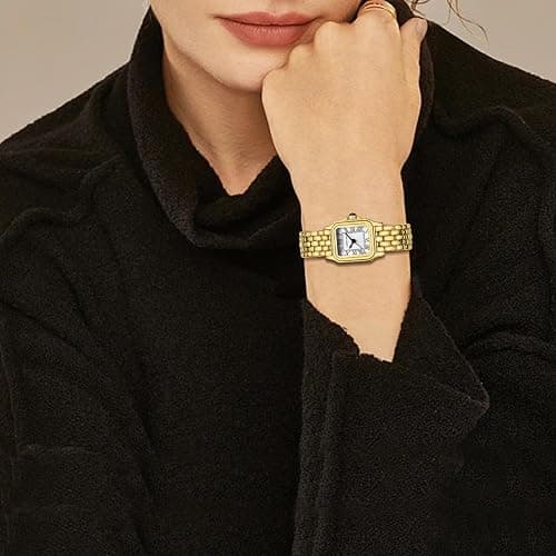 CHEETAH Gold Watches for Women with Small Vintage Bracelet, Rectangular Case Roman Dial thumbnail 6