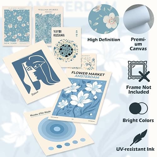 Aroutde Light Blue Wall Art Matisse Modern Wall Decor Coquette Aesthetic Blue Pictures Canvas Gallery Prints For Living Room Bedroon Dorm Set of 12 (Unframed) thumbnail 3