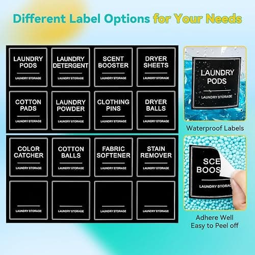 SACIOVEE Laundry Pods Container & Dryer Sheet Holder, Laundry Room Organization and Storage Jars with Lids, Labels & Scoops for Powder Detergent Scent Booster, Black Lid thumbnail 5