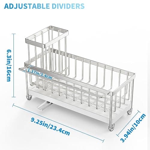 Cisily Stainless Steel Sponge Holder for Kitchen Sink with Towel Rack, Sink Caddy with Kitchen High Brush Holder, Organzier Rustproof 304 Stainless Steel Dish Organizer Divider, Soap Dispenser Storage thumbnail 2