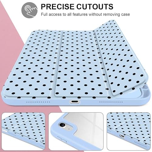 Yebiseven Case for iPad A16 11th Generation 11 inch 2025, iPad 10th Generation 10.9 inch 2022 -[Built-in Pencil Holder], Shockproof Clear Hard Back, Trifold Stand, Auto Wake/Sleep, Blue Polka dot thumbnail 4