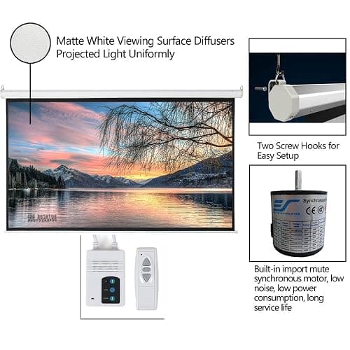 Kshioe Motorized Projector Screen with Remote Control, No Wrinkles, Without Dents, HD Screen, for Home Theater Office Classroom TV Usage (92inch 16:9) thumbnail 4