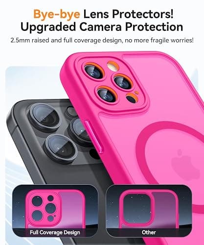 CANSHN Magnetic Compatible with iPhone 12 Pro Case, Upgraded [Full Camera Protection] [Compatible with Magsafe] [Translucent Matte] Shockproof Protective Phone Cover 6.1 Inch - Hot Pink thumbnail 3