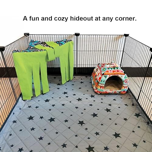 RIOUSSI Guinea Pig Hideout Hideaway Corner Fleece Toys Cage Accessories with Reversible Sides, Geo/Gray-Green+Blue, Pack of 2 thumbnail 7