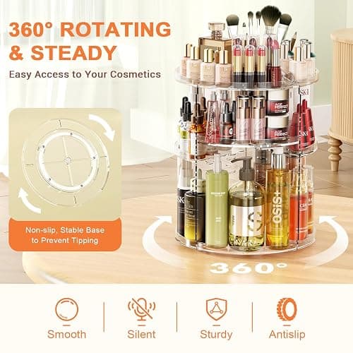 Auxmir Schminktisch Organizer mit 9 Einstellbaren Stufen, Make Up Organizer 360° Drehbar, Extra Größer Kosmetik Skincare Organize, Schmink Aufbewahrung für Schlafzimmer Badezimmer als Geschenk thumbnail 5