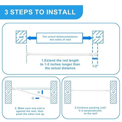 Ginbel Direct 2 Pack Tension Curtain Rod 15.7-28 Inch, Small Short Adjustable Extendable Spring Loaded Rods for Windows Cabinet Blinds Closet Bedroom Kitchen Bathroom Door No Drilling, White thumbnail 7