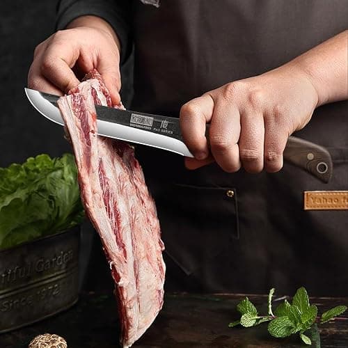 HOSHANHO Butcher Knife Set, Sharp Kitchen Knife Set & Roll Bag Gift for Men | Hand Forged 8PCS Butcher Chef Knife Set with Meat Cleaver Knife & Bone Chopper Knives & Fillet Knives for Home, Camping, BBQ thumbnail 8