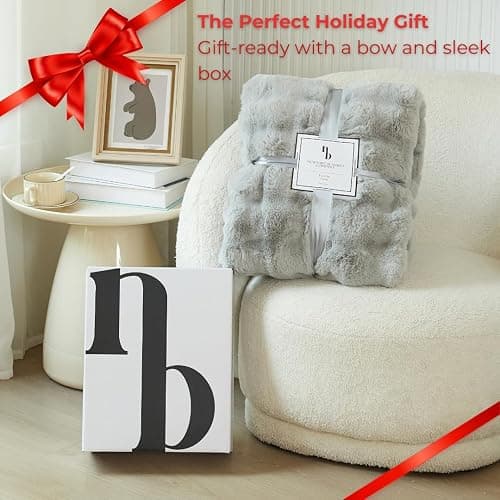 The Malibu Blanket - LuxeComfort Faux Fur Bubble Blanket 60"x70" Pebble Grey - Luxuriously Soft, Elegant, Reversible Design, Home Décor, Picnics, and Travel (Pebble Grey, Oversized Throw 60x70) thumbnail 2