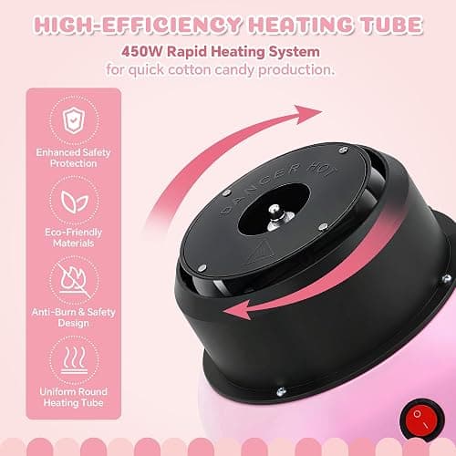 Cotton Candy Machine for Kids & Family, Mini Pink Vintage Cotton Candy Maker with 40 Sticks & Sugar Scoop, Ideal for Birthday Christmas Party Gifts thumbnail 6