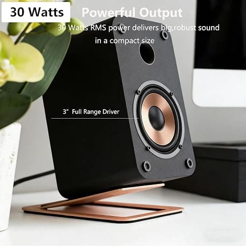 LONPOO Computer Speakers for Desktop and Laptop,30 Watts RMS Bluetooth Bookshelf Speakers with 3" Aluminium Speaker,Aux,Sold As Pair thumbnail 3