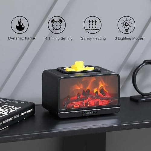 MeplLivs Dynamics Flame Fireplace Electric Wax Melt Warmer PTC Heating Plate Monochromatic Wax Burner Fragrance Wax Warmer for Home Office Gifts & Decor(Black) thumbnail 3