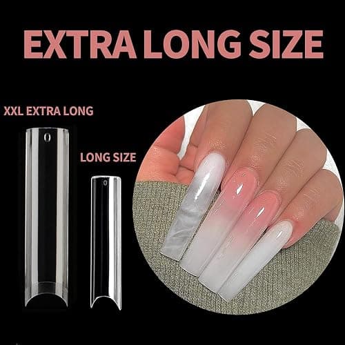 UNA GELLA Nail Tips Square XXL Tips 120 PCS No C Curve Gel Tips Extra Long Square Straight Nails Half Fake Nail Tips No Trace for Acrylic Nail Tips for Home DIY with Box - Half Straight thumbnail 3