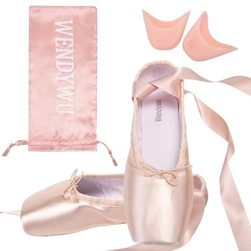 WENDYWU Girls Womens Dance Shoe Pink Ballet Pointe Slippers Ballet Flats Shoes with Ribbons Toe Pads Black Pink Red thumbnail 4