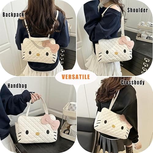 Cute Kitty Backpack Bag Cartoon Crossbody Bag with Plush Charm, Leather Shoulder with Adjustable Shoulder Strap for Women, Gift for Her thumbnail 2