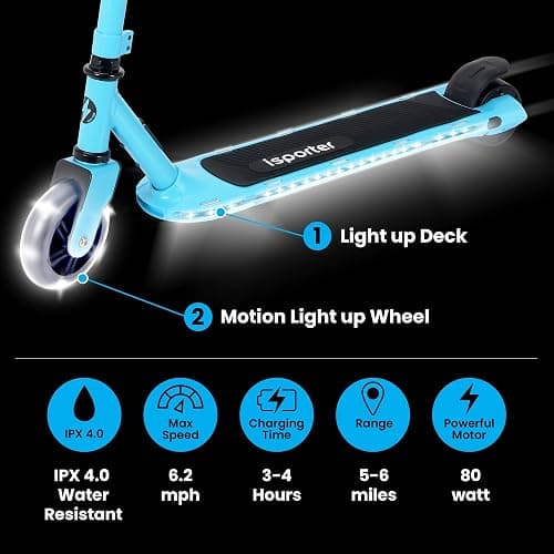 AERO Kids Electric Scooter for Boys and Girls Ages 6-12 or 8-12, with Hand Accelerator, LED Lights, 2 Speed Levels, Battery Indicator, Rubber Mat, and Adjustable Heights thumbnail 3