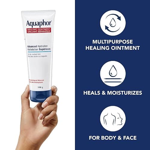 Aquaphor Healing Ointment, Multipurpose Ointment for Dry, Cracked Skin, Chafing, Cuticle Care, Fragrance Free, Non Greasy and Non Comedogenic Body Moisturizer, Dermatological Skin Care, 198g Tube thumbnail 2