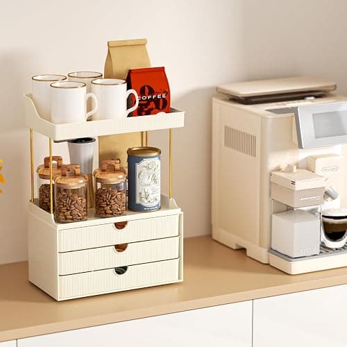 StorBin 3 Drawers Bathroom Counter Organizer - 5 Tier Makeup Organizer, Versatile Perfume Organizer, Ideal for Bathroom Storage, Vanity, Large Skincare, Perfume, Present, Cream White thumbnail 4