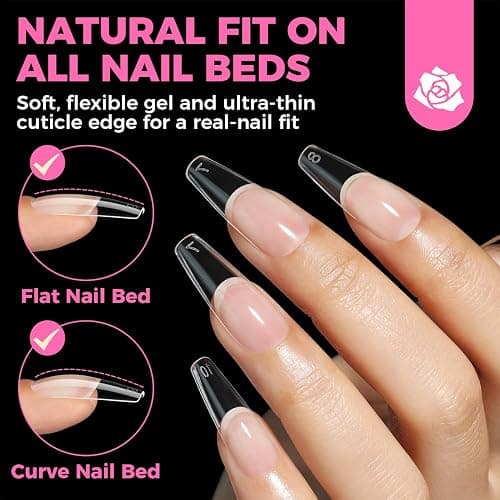UNA GELLA Long Coffin Nail Tips, 504pcs Pre-Shape Fake Nails Half Matte Full Cover Acrylic Gel Nail Tips Clear Long Coffin Press On Nails Home DIY Extension 12 Sizes Gelly Tips thumbnail 3