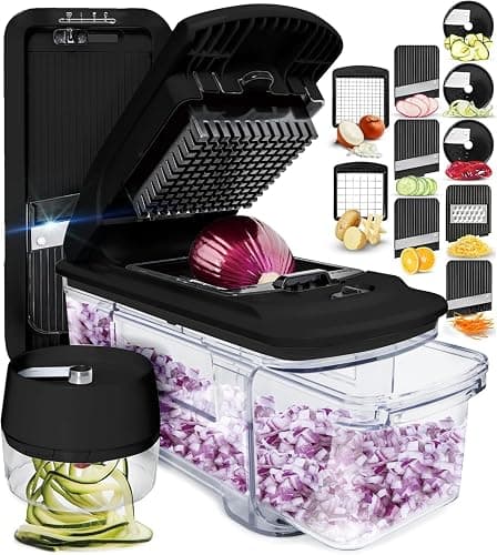 Fullstar Mandoline Slicer for Kitchen - Vegetable Chopper, Onion Potato Food Veggie Fruit Slicer and Cutter with Container, Kitchen Gadgets & Gifts, Home Essentials (6 in 1, Black) - Image 1