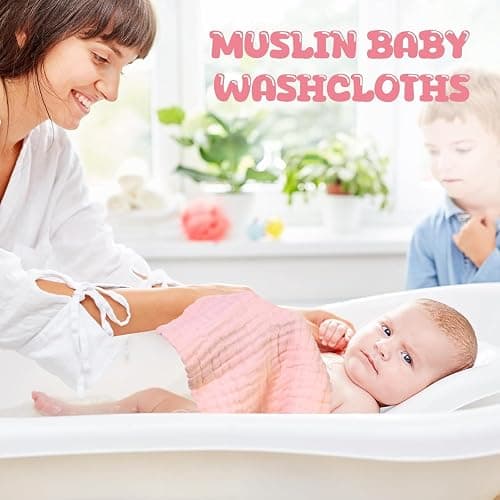 Chumia 30 Pcs Baby Muslin Burp Cloths, Light Pink, White, Pink | Natural Cotton Washcloths for Newborn Face Bath, Soft Absorbent Wipes for Feeding, Reusable Baby Towels Bulk 12x12 Inch thumbnail 6