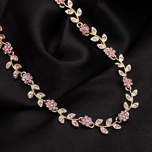 Enrwin Austrian Crystal Rhinestone Choker Necklace Elegant Flower Leaf Chain Necklace Jewelry for Party Prom Costume Accessories for Women thumbnail 6
