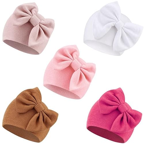 AQOKKA Newborn Baby Girl Hats with Bow Cotton Toddler Infant Beanie Cap Newborn Hospital Hats for Baby Girl Kid 0-24 Months