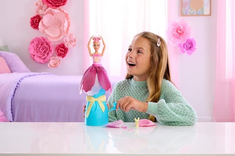 Barbie Petal Pop Scented Doll with Pink Tulip Dress & Accessories, Bouquet Reveal with Pet Bunny & Surprises Like Watering Can, Necklace & Earrings​​​ thumbnail 2