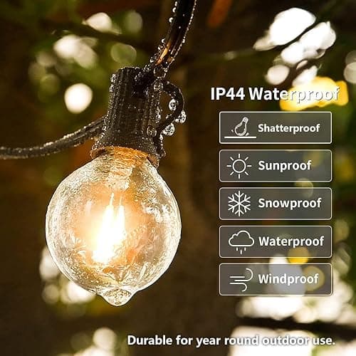 RTTY Outdoor String Lights 25ft, G40 Led Patio Globe Lights with 13pcs Plastic Bulbs, Shatterproof Waterproof Connectable Hanging for Porch Cafe Bistro Backyard Gazebo Balcony Party - 25FT thumbnail 2