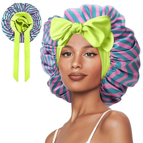 Vettres Double Layer Silk Bonnet with Tie Satin Lined Sleep Cap Hair Cover for Women's Curly Natural Hair - Image 1