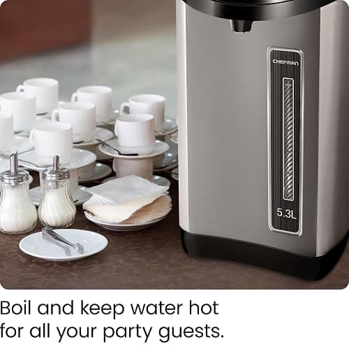 Chefman Electric Hot Water Pot Urn w/ Auto & Manual Dispense Buttons, Safety Lock, Instant Heating for Coffee & Tea, Auto-Shutoff/Boil Dry Protection, Insulated Stainless Steel, 5.3L/5.6 Qt/30+ Cups - 5.6 Quarts thumbnail 3