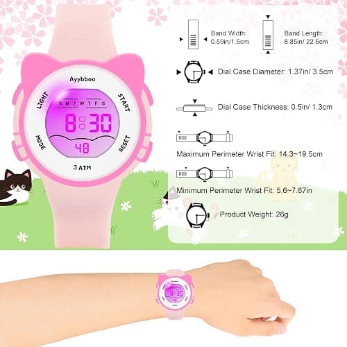 Ayybboo Kids Digital Analog Watches for Girls Boys, 7 Color Lights Waterproof Cute Wristwatches for Kids with Alarm Stopwatch, Great Present for Girls Boys Ages 5-13 thumbnail 5