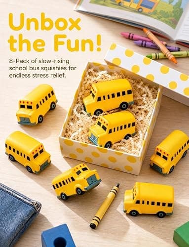 8Pcs School Bus Stress Toys, Slow Rising Squishy Toys for Anxiety Relief | Yellow Bus Party Favors for Kids, Classroom Rewards, Back to School Gifts, Driver Appreciation, Bulk Prizes thumbnail 4
