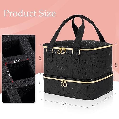 Uross Nail Polish Organizer Bag Holds 42 Bottles Nail Polish & Nail Lamp, Gel Nail Polish Organizers and Storage box for Nail Tech, Nail Kit Supplies Organizer Case - Black thumbnail 6