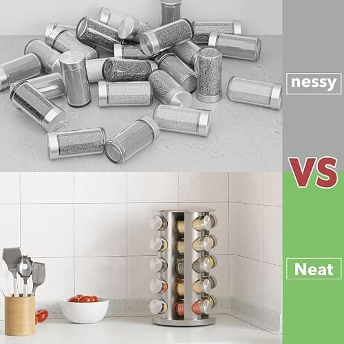 New England Stories Revolving Spice Rack Set with 20 Spice Jars, Kitchen Spice Tower Organizer for Countertop or Cabinet - Carousel Storage Includes 386 Spice Labels (Silver) thumbnail 4