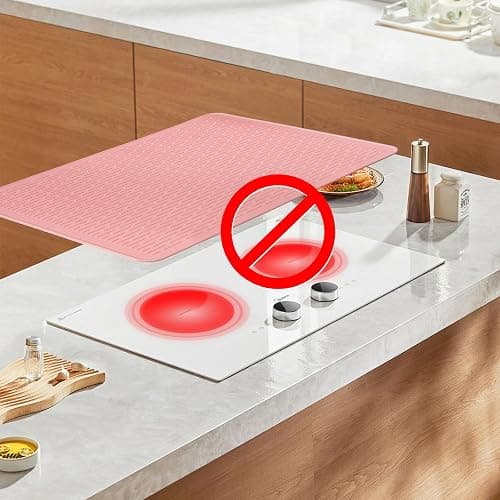 Stove Top Cover for Electric Stove - Food Grade Ceramic Stove top Cover, Silicone XXL Dish Drying Mat, Glass Cooktop Covers, Flat RV Range top Mats (Pink,28x20) thumbnail 4