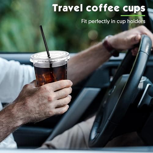 Ziliny 50 Set Clear Plastic Cups with Lids and Straws, PET Disposable Iced Coffee Cups for Drinking Cold Beverage Juice Parfait Smoothie Milkshake Shop Party Supplies (Clear Cup,Black Straw,16 oz) thumbnail 5